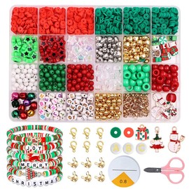 QXNDXQ Christmas Beads for Jewellery Making, Christmas Beads for Bracelets, Christmas Bead Set, Christmas Tree Elk Hangers, Christmas Gifts Craft Beads for Girls 5 6 7 8 9 Years