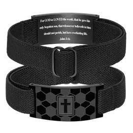 KLIFOWDY Bracelets for Men Boys Soccer Cross Bracelet Elastic Strap Stainless Steel Adjustable Bible Verse Bracelets Christian Jewelry Father's Day or Graduation Gifts