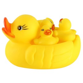 Duck-chan Water Play Soft Ducky Set of 4 Yellow Ducks Small Toys Funny, Safe, Sounds for Bath, Kids