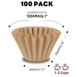 Disposable Small Coffee Filters,100PCS Unbleached Basket Coffee Paper Filter for Ninja Pods & Grounds Specialty Single-Serve Coffee Maker PB051 PB041, Kalita Wave Dripper 155, 1-2 Cup