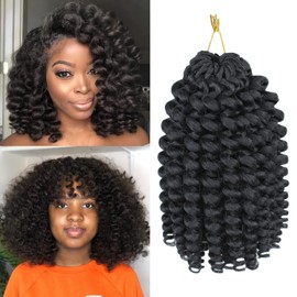 Vustbeauty Jamaican Bounce Curly Crochet Hair 10 Inch 6 Packs Wand Curl Crochet Hair Braids Short Curly Braiding Hair Extensions For Black Women(10inch, 1b)