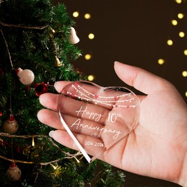 ZUNON 10 Year for Wife 10th Wedding Couple Marriage Husband Ornament Valentines Her Him Years as Mr and Mrs Ideas Hanging Decorations 3" Christmas Ornaments 2024(10th anniversary