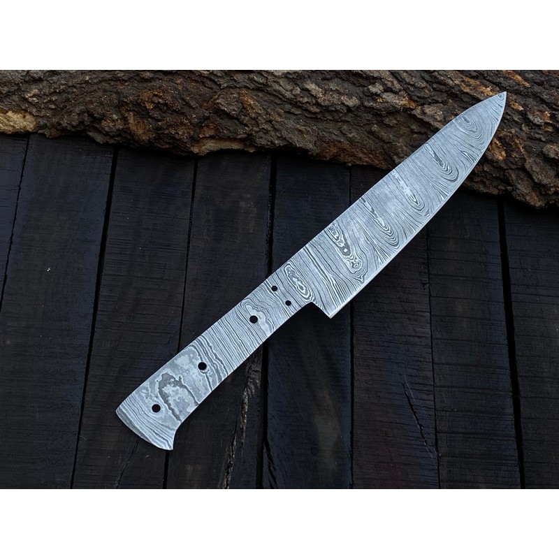 Jayger Handmade Kitchen Knife Blade | Damascus Steel | Heat