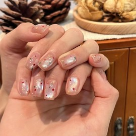Press On Nails, Cat Eye‘s Beauty Pattern in Glue on Nails, Fake Nails, Stick On Nails, Short Almond Square Shape on 24PCS (Colorful Dot)