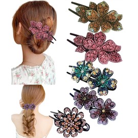 5 pinzas para el pelo con diamantes de imitación de doble flor para mujer, pinzas gruesas y largas, accesorios decorativos para el cabello (grande)