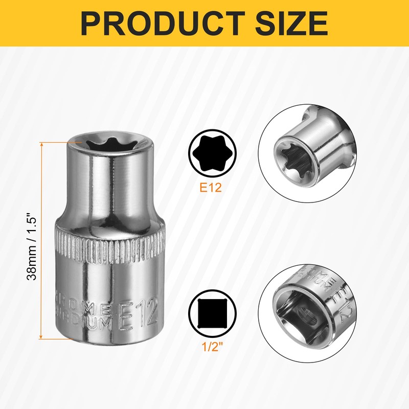 HARFINGTON 8pcs E-Torx Socket 1/2" Drive E12 External Torx Deep