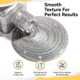 Nailshion Glitter Silver Nail Polish Oil-Based Sparkly Shiny Regular Nail Polish Fast Air Dry Nail Lacquer Vegan Toe Fingernail Polish Nails Art DIY Home Travel Manicure Gift for Girls Women