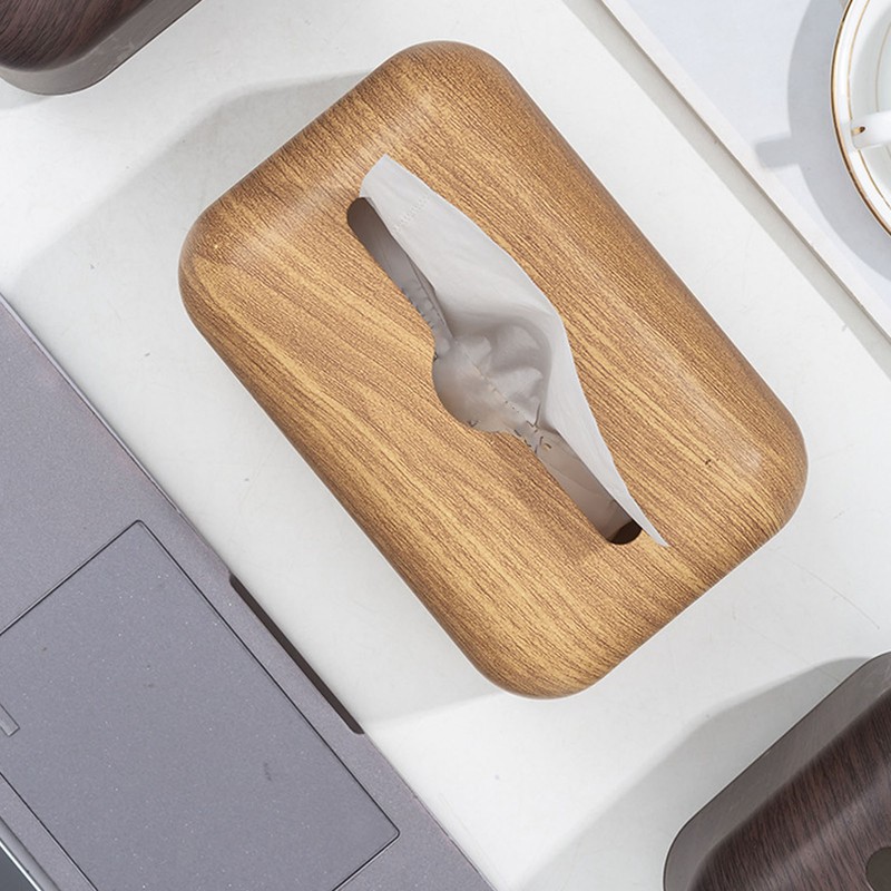 Tissue Box Cover Wood Grain Easy Refill Rectangular Stylish Elegant