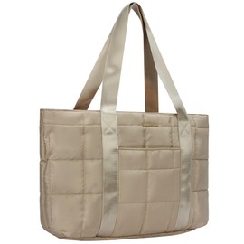 MICOM Puffer Tote Bag for Women, Large Puffy Tote Bag with Zipper,Quilted Shoulder Bag,Travel Bags for Women with Compartments(Nude)