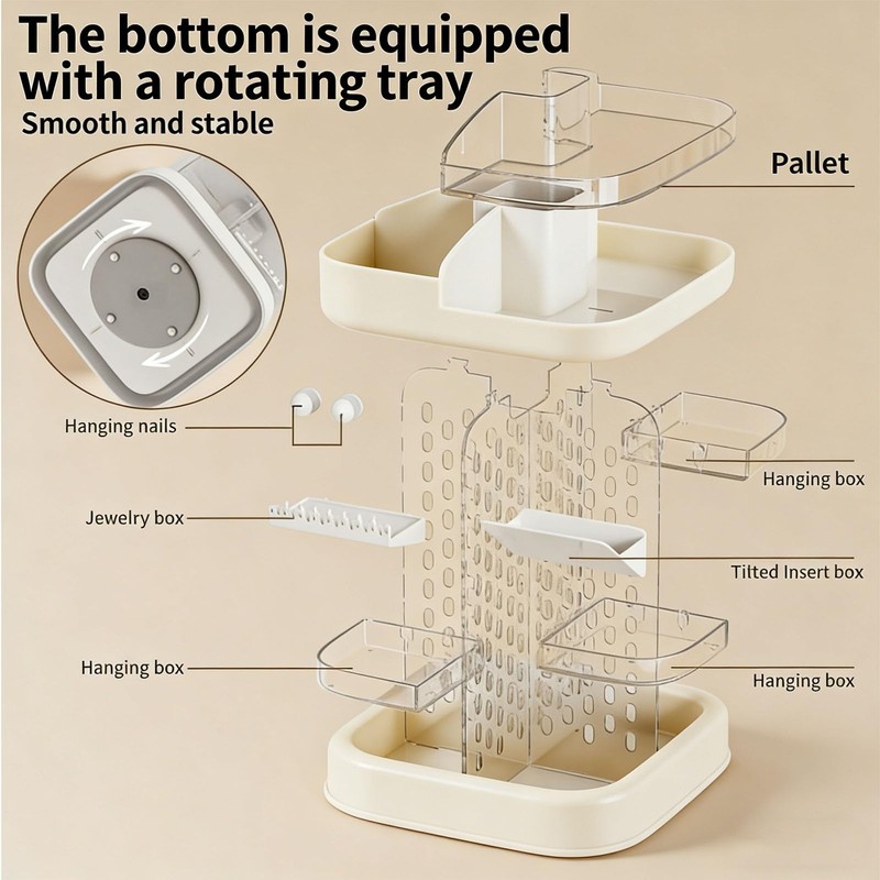 360 Spinning Rotating Makeup Organizer for Vanity with Adjustable Trays