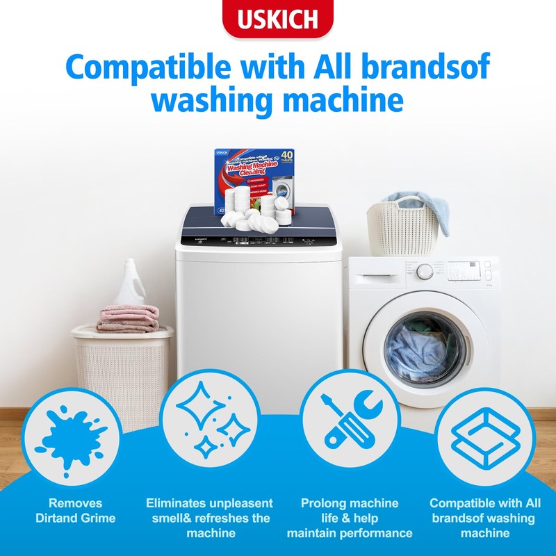 USKICH Washing Machine Cleaner Descaler 40 Pack-Deep Cleaning Tablets For