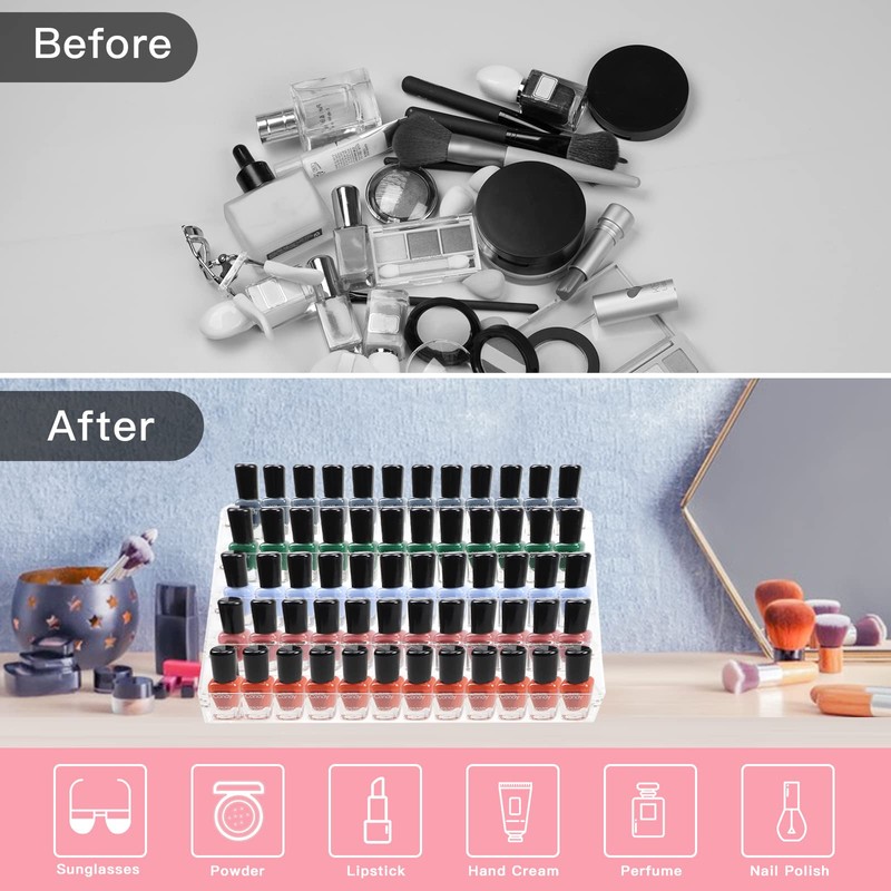 Kingtaily Nail Polish Organizer, 5 Layers Acrylic Display Rack Eyeglasses