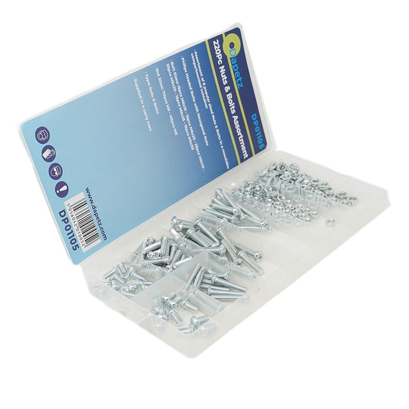 Dapetz® 220 Pcs Hex Bolts and Nuts Set, Steel Machine