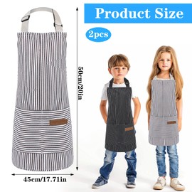 Pack of 2 Children's Apron with 2 Pockets, Adjustable Children's Apron, Art Apron for 6-12 Years, Boys, Girls, Adjustable Apron, Kids Waterproof Apron for Kitchen, Cooking, Baking, Painting, Party