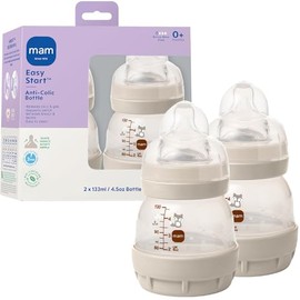 MAM Easy Start - Biberones anticólicos, flujo extra lento, botella de pezón de silicona similar a la lactancia materna, reduce los cólicos, gas y reflujo, fáciles de limpiar, sin BPA, biberones