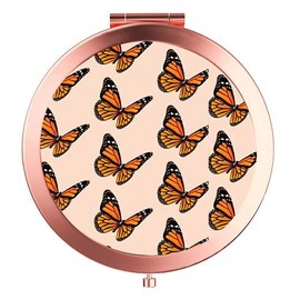 YCKMD Rose Gold Travel Purse Mirror Compact Double Sides 2X & 1x Magnification Hand Mirror Metal Round Bohemian Mirror for Women and Girls-Butterfly