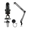 Blue Yeti Microphone (Blackout) with Knox Boom Arm Stand, Pop Filter and Shock Mount Bundle