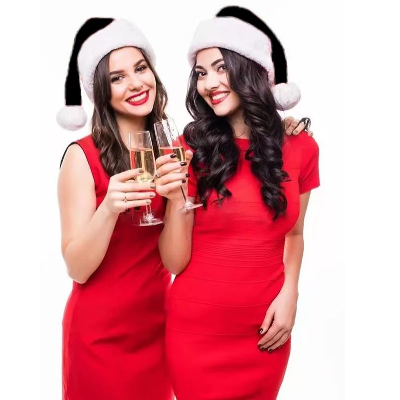 eyigylyo Christmas Black Santa Hat for Adults, Black & White