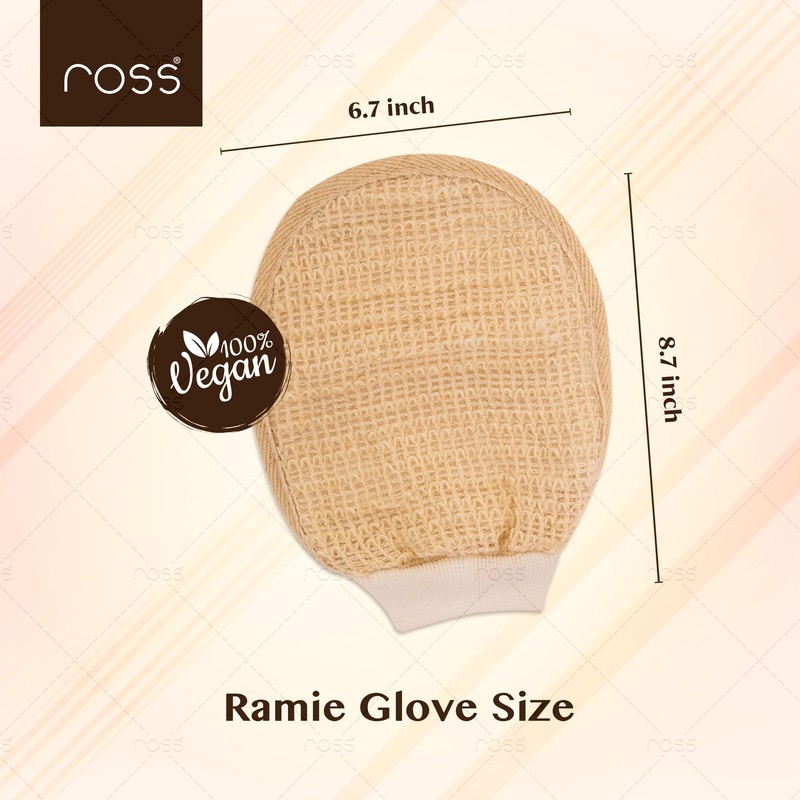 Ross Natural Ramie Bath Glove Scrubber Exfoliator for High Lather