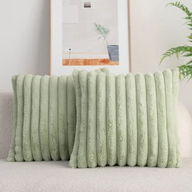 DEELAND Pack of 2 Faux Fur Plush Decorative Throw Pillow Covers Fuzzy Striped Soft Pillowcase Cushion Covers for Sofa Couch Bedroom 16x16 inch