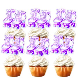 Roller Skates Dessert Cupcake Topper Girl Boy Happy Birthday Party Decorations 80s 90s Retro Hip Hop Roller Skating Theme Decor Supplies 18pcs