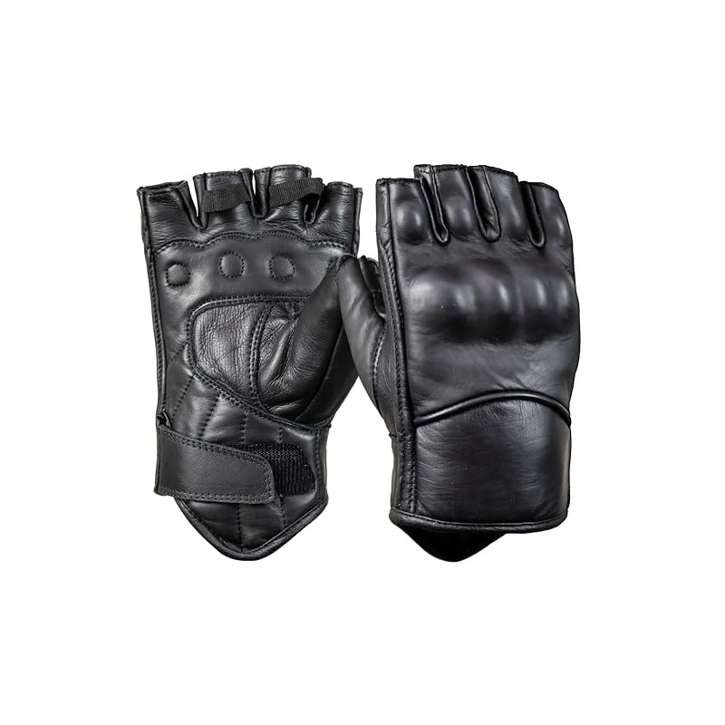 MDM Mens Cow Nappa Leather Fingerless Motorcycle Gloves - Shock