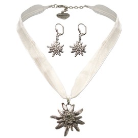Alpenflüstern Costume Jewellery Set Organza Costume Necklace and Earrings Rhinestone Edelweiss – Women's Costume Jewellery Set Dirndl Necklace and Costume Earrings in Traditional Colours SET019, 60%