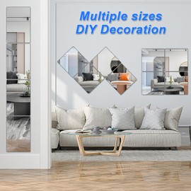 Acrylic Wall Mirrors Full Length,Self Adhesive Acrylic Mirror,8 x 8 Inch Self Adhesive Frameless Small Mirror Tiles, Flexible Plastic Mirror Sheets for Bedroom Home Gym Door (8 * 8 inch)