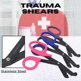 Multi-function EMT Trauma Shears Set of 3 Pcs Emergency First Aid Paramedic Scissors 7.25" with Non-stick Black Fluoride Coated Blades, Deep Serrations, Heavy Duty Stainless Steel, One Large Ring