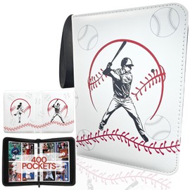 Baseball Card Binder, Trading Card Album with 50 Removable Sleeves Fit 400 Baseball Cards, Compatible with Topps Sports Cards & TCG Collections (White)