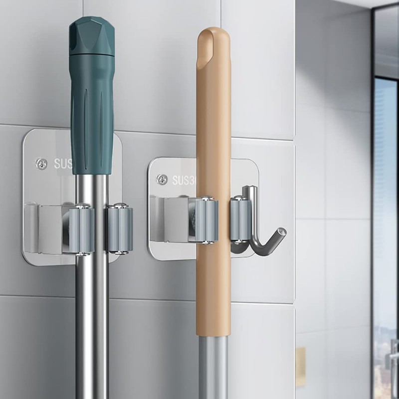 4 Pack Broom Holder Wall Mount,Heavy Duty Stainless Steel Broom