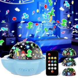 Children's Night Light - Dinosaur Toy for 1-9 Years Boys Girls Starry Sky Projector Children 4 in 1 LED Projector Starry Sky Bedside Lamp Children Remote Control Toy Christmas