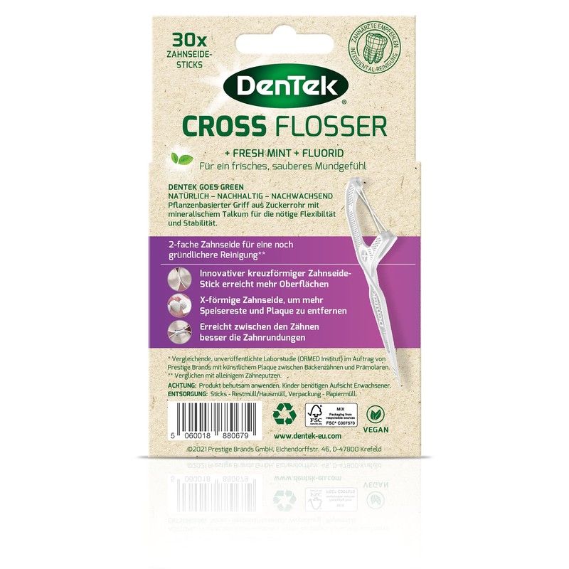 Dentek Cross Flosser - Plant-Based Dental Floss Sticks - Tear-Resistant