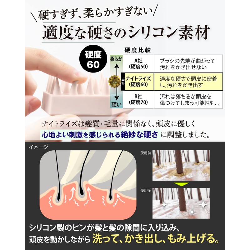 【シャンプーソムリエ監修】 KnightRise 頭皮ブラシ シャンプーブラシ 頭皮マッサージブラシ (ライトベージュ)