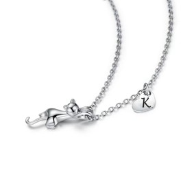AILAAILA Kitty Cat Necklace for Women | Heart Initial Letter Necklace | Stainless Steel Pendant Jewelry Gifts for Pet Cat Lover Daughter K