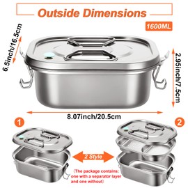 Romooa Stainless Steel Bento Boxes with Airtight Valve and Handle, Set of 2 Leakproof Metal Lunch Containers, 1600ml Capacity, BPA Free, Dishwasher Safe
