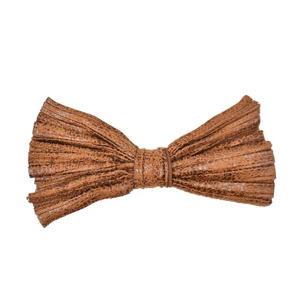 Small Leather Pleated Speckled Hairbow - Camel