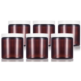 Amber 8 oz / 250 ml PET (BPA Free) Plastic Jar with White Lid (6 pack)