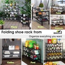 BMOSU 3-Tier Bamboo Extended Shoe Rack Premium Stackable Shoe Shelf Storage Organizer for Hallway Closet Living Room Entryway Organizer (Black Bamboo)