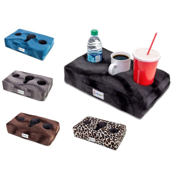 Cup Cozy Pillow (Black)- As Seen on TV-The world's BEST cup holder! Keep your drinks close and prevent spills. Use it anywhere-Couch, floor, bed, man cave, car, RV, park, beach and more!