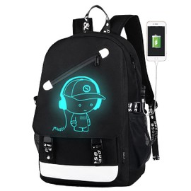 HIPOTUO Anime Luminous Backpack, 16' Laptop Backpack with USB Charging Port with Anti-Theft Lock