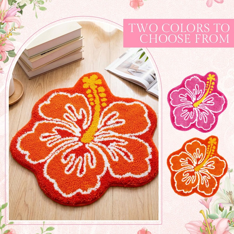 Drydiet 2 pcs 24 in Cute Hibiscus Flower Bathroom Rugs,