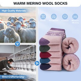 SIMIYA Merino Wool Socks for Women 5 Pairs Extra Thick Winter Warm Thermal Hiking Cozy Soft Ladies Sock for Cold Weather