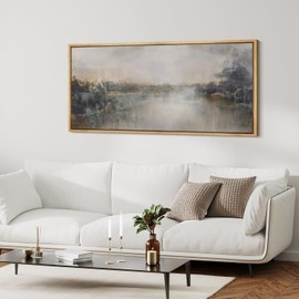 MUDECOR Extra Large Framed Canvas Print Wall Art River Landscape Impressionistic Nature Scene Antique Retro Fine Art Illustrations Decorative Colorful Multicolor for Bedroom - 60"x30"