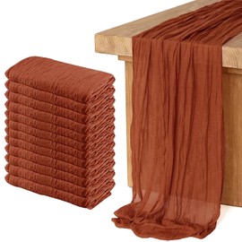 Paquete de 12 caminos de mesa de gasa estilo bohemio, decoración de boda, romántica para boda, fiesta de cumpleaños (35 x 118 pulgadas) (terracota)
