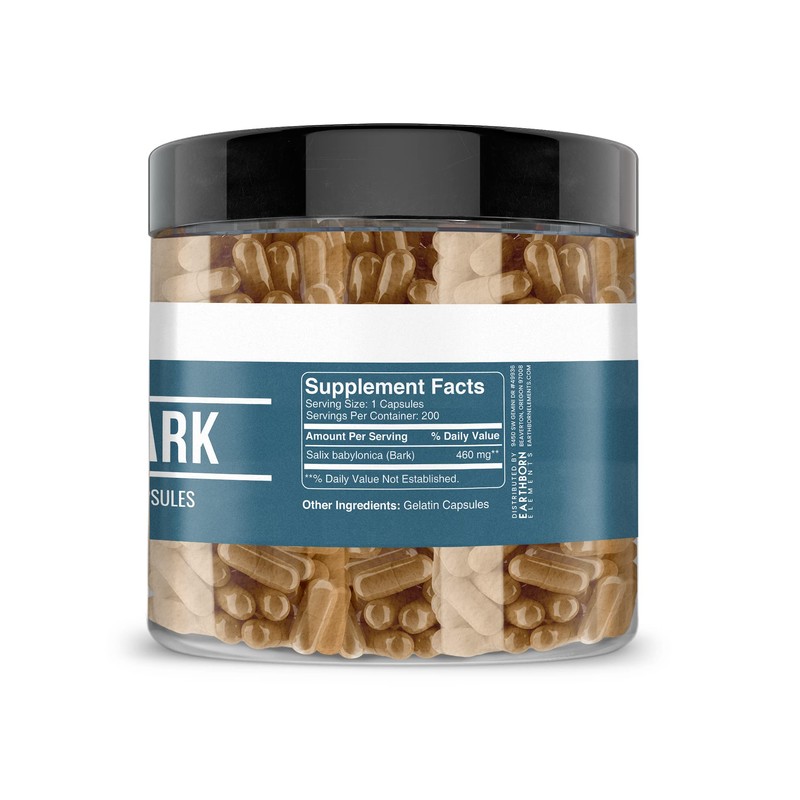 Earthborn Elements Willow Bark Extract (200 Capsules) Pure & Undiluted,