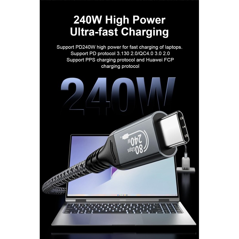 USB 4 Cable 6.6FT for Thunderbolt 5 Cable 80Gbps, up