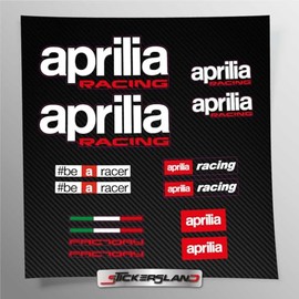 Racing Factory Tank and Motorbike Helmet Sticker Set White Base Vinyl Clear Easy to Apply UV Printed Logos Stickersland® - Aprili