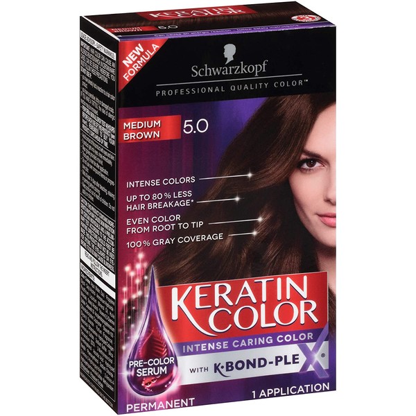 Schwarzkopf Keratin color permanent hair color cream, 5.0 medium brown