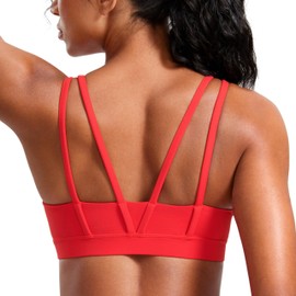 CRZ YOGA Softness Mold Butterluxe V Neck Sports Bras for Women - Workout Top Double Spaghetti Straps Wireless Yoga Clothes Deep Red Medium